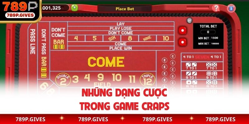 Những dạng cược trong game craps